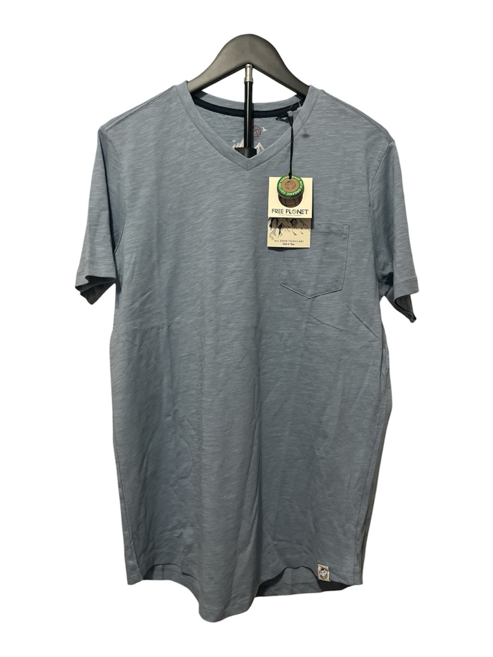 Free Planet Men's V-Neck Pocket Tee - Gray Blue